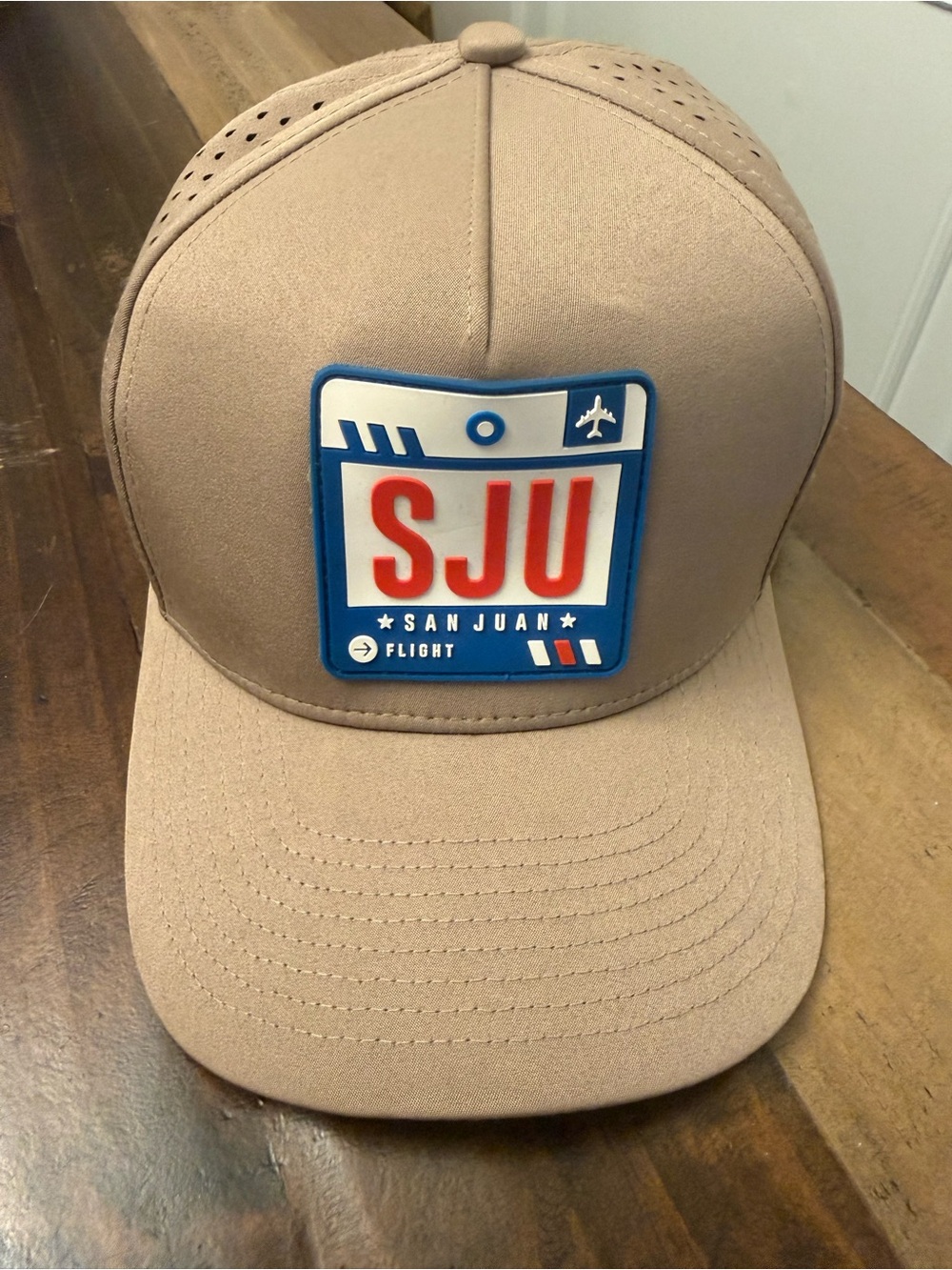 We Fly Apparel San Juan SJU Airport Luggage Tag Performance Hat Snapback Tan Cap